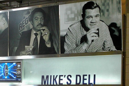 Yankee Hall of Famers Reggie Jackson & Babe Ruth in the Yankee Stadium food court.