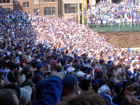 Cubs Fans At Wrigley Cheer.