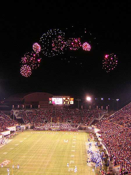 Fireworks over Virginia Tech's Lane Stadium.