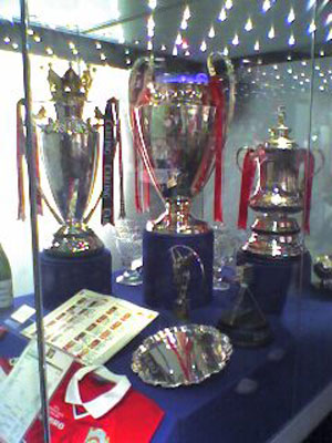 The Treble trophies – the Premier League, Champions League and FA Cup.