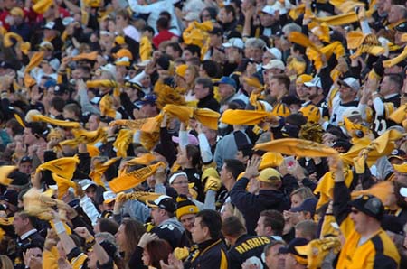 Fans cheer loudly after a big play for the Steelers.